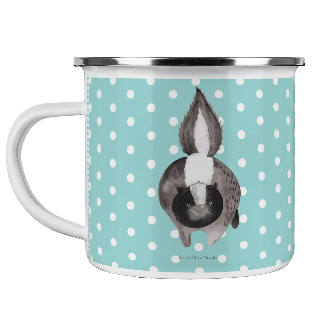 Camping Emaille Tasse Stinktier Angriff Campingtasse, Trinkbecher, Metalltasse, Outdoor Tasse, Emaille Trinkbecher, Blechtasse Outdoor, Emaille Campingbecher, Edelstahl Trinkbecher, Metalltasse für Camping, Kaffee Blechtasse, Camping Tasse Metall, Stinktier, Skunk, Wildtier, Raubtier, Stinker, Stinki, wütend, Drohung