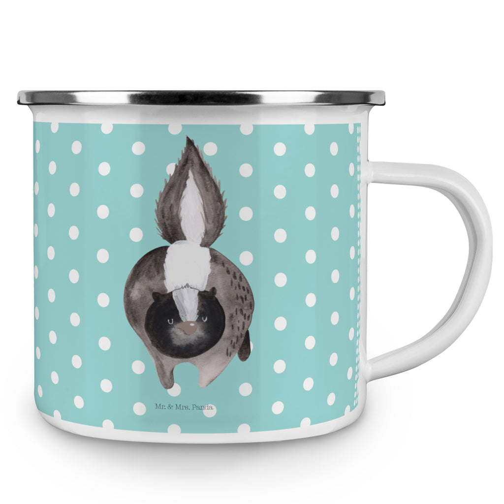 Camping Emaille Tasse Stinktier Angriff Campingtasse, Trinkbecher, Metalltasse, Outdoor Tasse, Emaille Trinkbecher, Blechtasse Outdoor, Emaille Campingbecher, Edelstahl Trinkbecher, Metalltasse für Camping, Kaffee Blechtasse, Camping Tasse Metall, Stinktier, Skunk, Wildtier, Raubtier, Stinker, Stinki, wütend, Drohung
