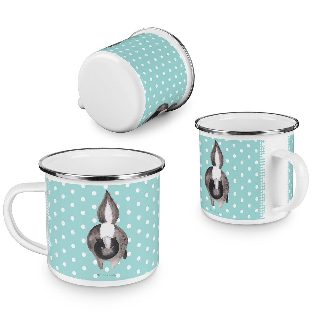 Camping Emaille Tasse Stinktier Angriff Campingtasse, Trinkbecher, Metalltasse, Outdoor Tasse, Emaille Trinkbecher, Blechtasse Outdoor, Emaille Campingbecher, Edelstahl Trinkbecher, Metalltasse für Camping, Kaffee Blechtasse, Camping Tasse Metall, Stinktier, Skunk, Wildtier, Raubtier, Stinker, Stinki, wütend, Drohung