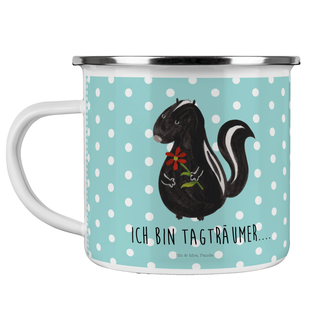 Camping Emaille Tasse Stinktier Blume Campingtasse, Trinkbecher, Metalltasse, Outdoor Tasse, Emaille Trinkbecher, Blechtasse Outdoor, Emaille Campingbecher, Edelstahl Trinkbecher, Metalltasse für Camping, Kaffee Blechtasse, Camping Tasse Metall, Stinktier, Skunk, Wildtier, Raubtier, Stinker, Stinki, Tagträumer, verträumt, Dreams, Träume