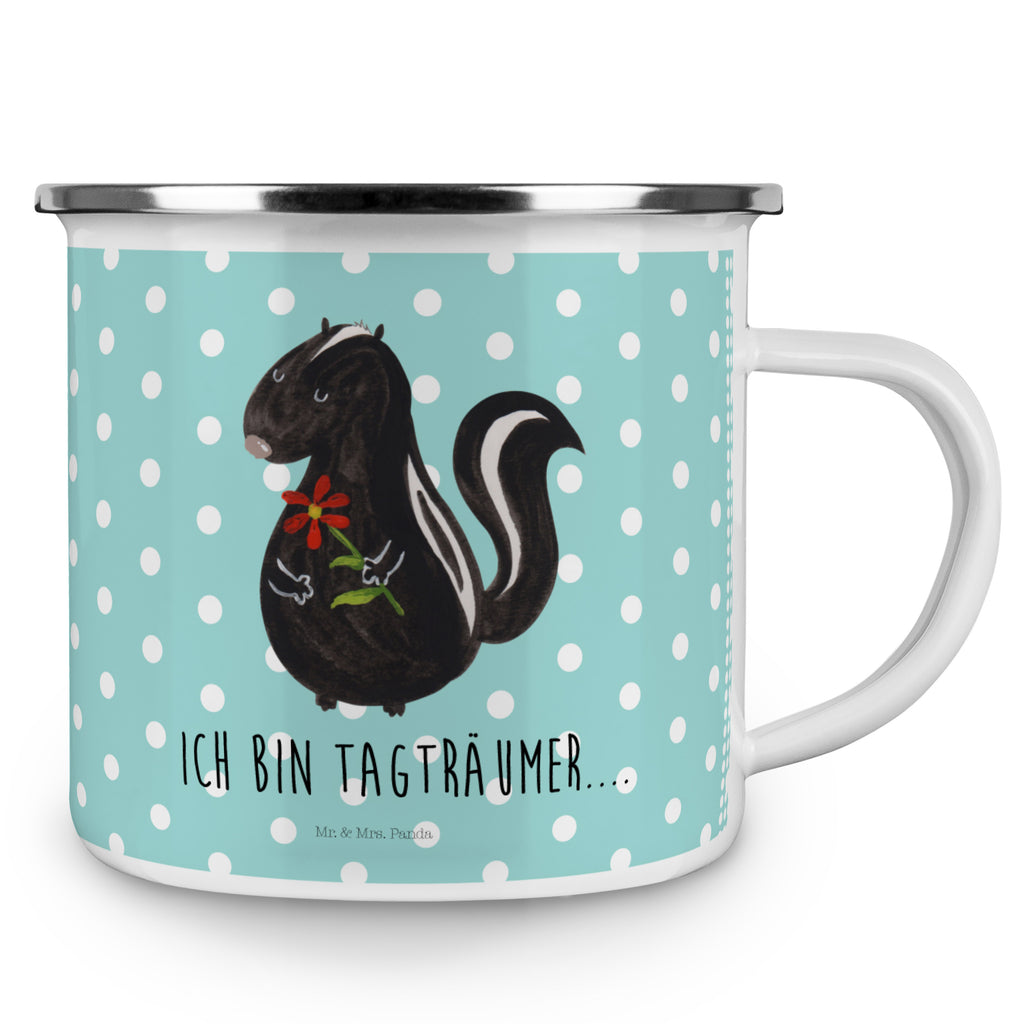Camping Emaille Tasse Stinktier Blume Campingtasse, Trinkbecher, Metalltasse, Outdoor Tasse, Emaille Trinkbecher, Blechtasse Outdoor, Emaille Campingbecher, Edelstahl Trinkbecher, Metalltasse für Camping, Kaffee Blechtasse, Camping Tasse Metall, Stinktier, Skunk, Wildtier, Raubtier, Stinker, Stinki, Tagträumer, verträumt, Dreams, Träume