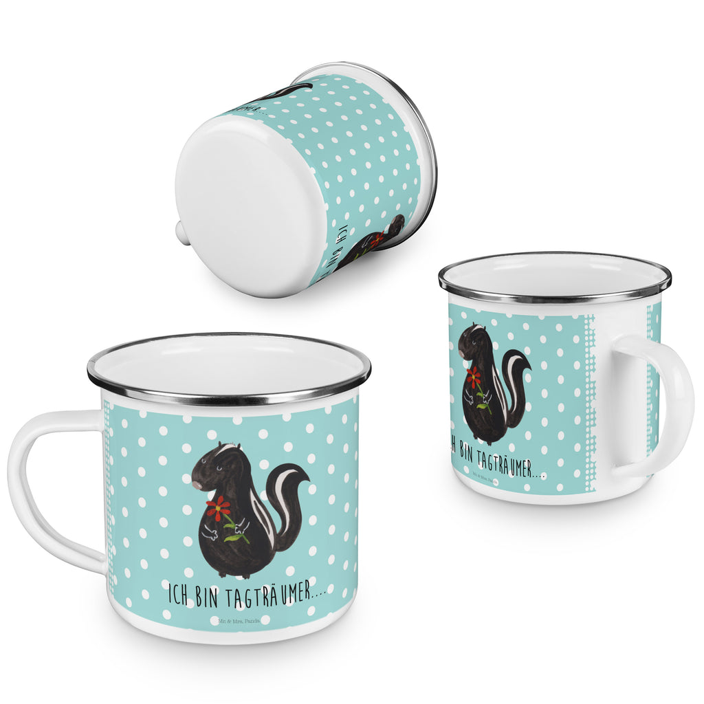 Camping Emaille Tasse Stinktier Blume Campingtasse, Trinkbecher, Metalltasse, Outdoor Tasse, Emaille Trinkbecher, Blechtasse Outdoor, Emaille Campingbecher, Edelstahl Trinkbecher, Metalltasse für Camping, Kaffee Blechtasse, Camping Tasse Metall, Stinktier, Skunk, Wildtier, Raubtier, Stinker, Stinki, Tagträumer, verträumt, Dreams, Träume