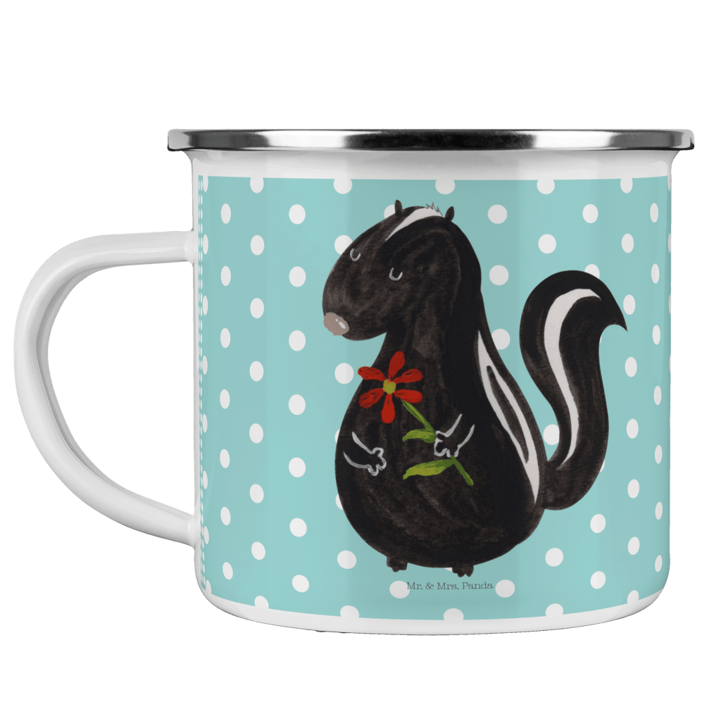 Camping Emaille Tasse Stinktier Blume Campingtasse, Trinkbecher, Metalltasse, Outdoor Tasse, Emaille Trinkbecher, Blechtasse Outdoor, Emaille Campingbecher, Edelstahl Trinkbecher, Metalltasse für Camping, Kaffee Blechtasse, Camping Tasse Metall, Stinktier, Skunk, Wildtier, Raubtier, Stinker, Stinki, Tagträumer, verträumt, Dreams, Träume