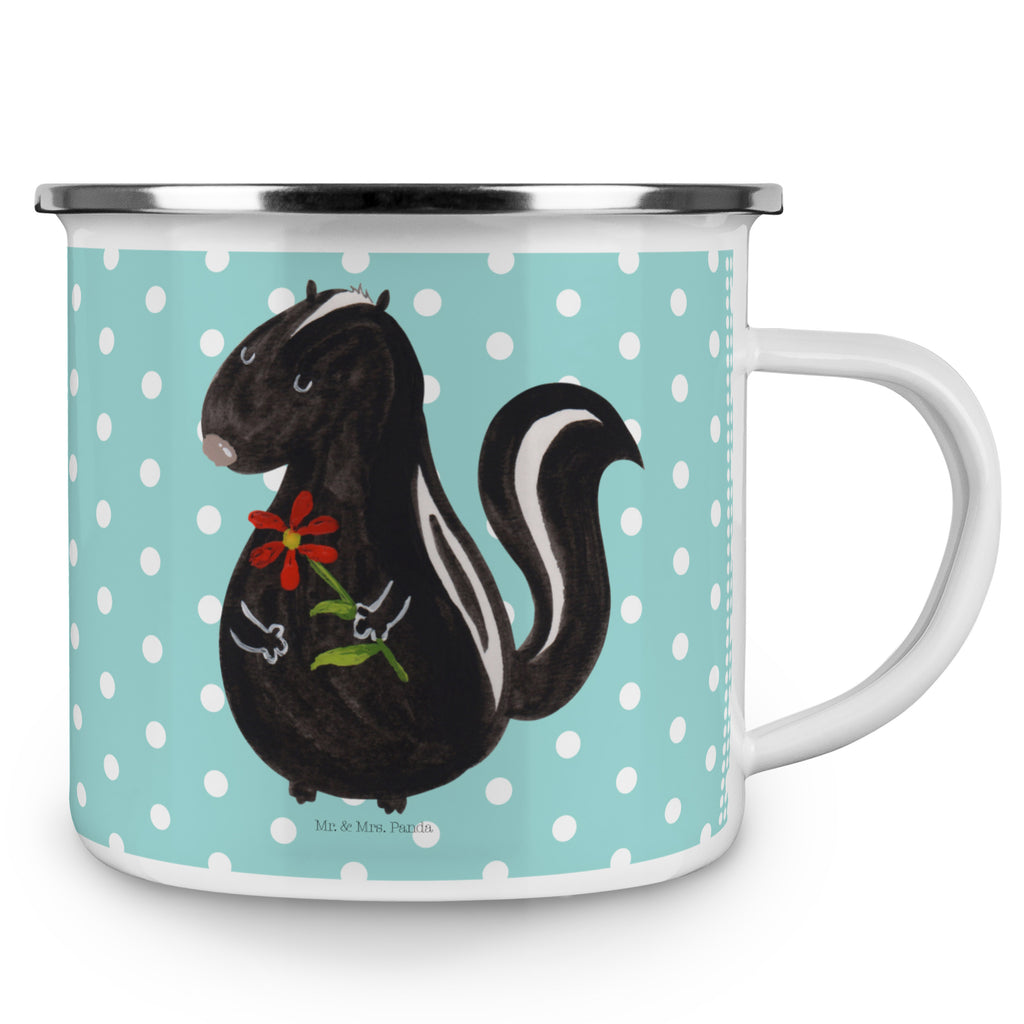 Camping Emaille Tasse Stinktier Blume Campingtasse, Trinkbecher, Metalltasse, Outdoor Tasse, Emaille Trinkbecher, Blechtasse Outdoor, Emaille Campingbecher, Edelstahl Trinkbecher, Metalltasse für Camping, Kaffee Blechtasse, Camping Tasse Metall, Stinktier, Skunk, Wildtier, Raubtier, Stinker, Stinki, Tagträumer, verträumt, Dreams, Träume