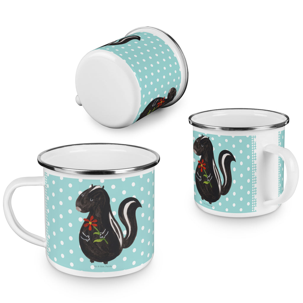 Camping Emaille Tasse Stinktier Blume Campingtasse, Trinkbecher, Metalltasse, Outdoor Tasse, Emaille Trinkbecher, Blechtasse Outdoor, Emaille Campingbecher, Edelstahl Trinkbecher, Metalltasse für Camping, Kaffee Blechtasse, Camping Tasse Metall, Stinktier, Skunk, Wildtier, Raubtier, Stinker, Stinki, Tagträumer, verträumt, Dreams, Träume