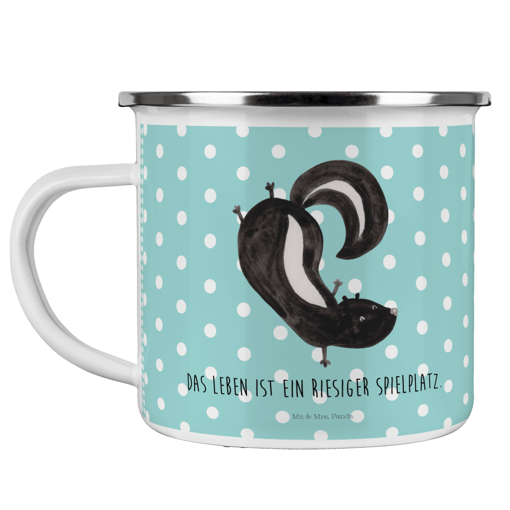 Camping Emaille Tasse Stinktier Handstand Campingtasse, Trinkbecher, Metalltasse, Outdoor Tasse, Emaille Trinkbecher, Blechtasse Outdoor, Emaille Campingbecher, Edelstahl Trinkbecher, Metalltasse für Camping, Kaffee Blechtasse, Camping Tasse Metall, Stinktier, Skunk, Wildtier, Raubtier, Stinker, Stinki, Spielplatz, verpielt, Kind