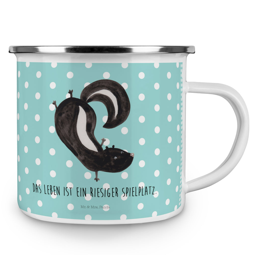 Camping Emaille Tasse Stinktier Handstand Campingtasse, Trinkbecher, Metalltasse, Outdoor Tasse, Emaille Trinkbecher, Blechtasse Outdoor, Emaille Campingbecher, Edelstahl Trinkbecher, Metalltasse für Camping, Kaffee Blechtasse, Camping Tasse Metall, Stinktier, Skunk, Wildtier, Raubtier, Stinker, Stinki, Spielplatz, verpielt, Kind
