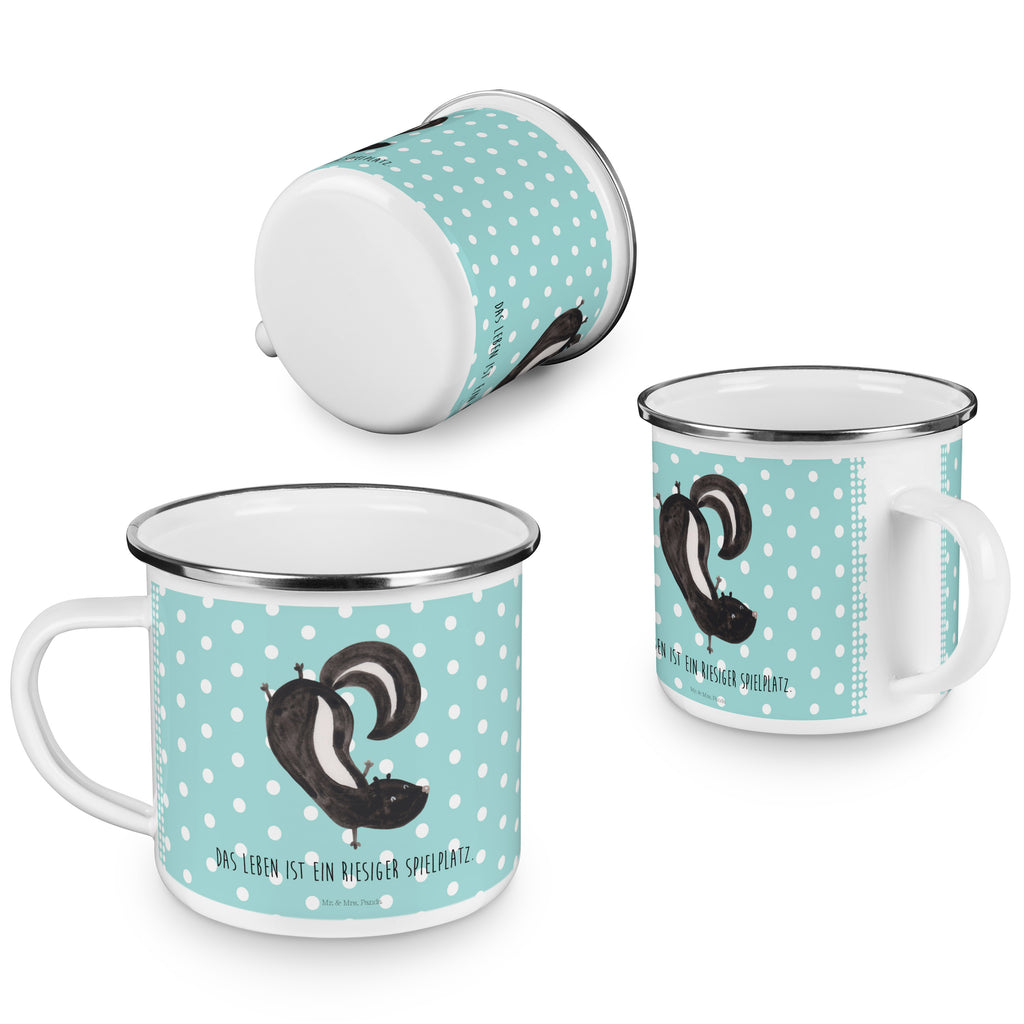 Camping Emaille Tasse Stinktier Handstand Campingtasse, Trinkbecher, Metalltasse, Outdoor Tasse, Emaille Trinkbecher, Blechtasse Outdoor, Emaille Campingbecher, Edelstahl Trinkbecher, Metalltasse für Camping, Kaffee Blechtasse, Camping Tasse Metall, Stinktier, Skunk, Wildtier, Raubtier, Stinker, Stinki, Spielplatz, verpielt, Kind