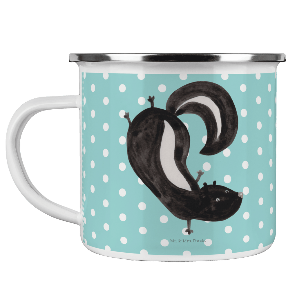 Camping Emaille Tasse Stinktier Handstand Campingtasse, Trinkbecher, Metalltasse, Outdoor Tasse, Emaille Trinkbecher, Blechtasse Outdoor, Emaille Campingbecher, Edelstahl Trinkbecher, Metalltasse für Camping, Kaffee Blechtasse, Camping Tasse Metall, Stinktier, Skunk, Wildtier, Raubtier, Stinker, Stinki, Spielplatz, verpielt, Kind