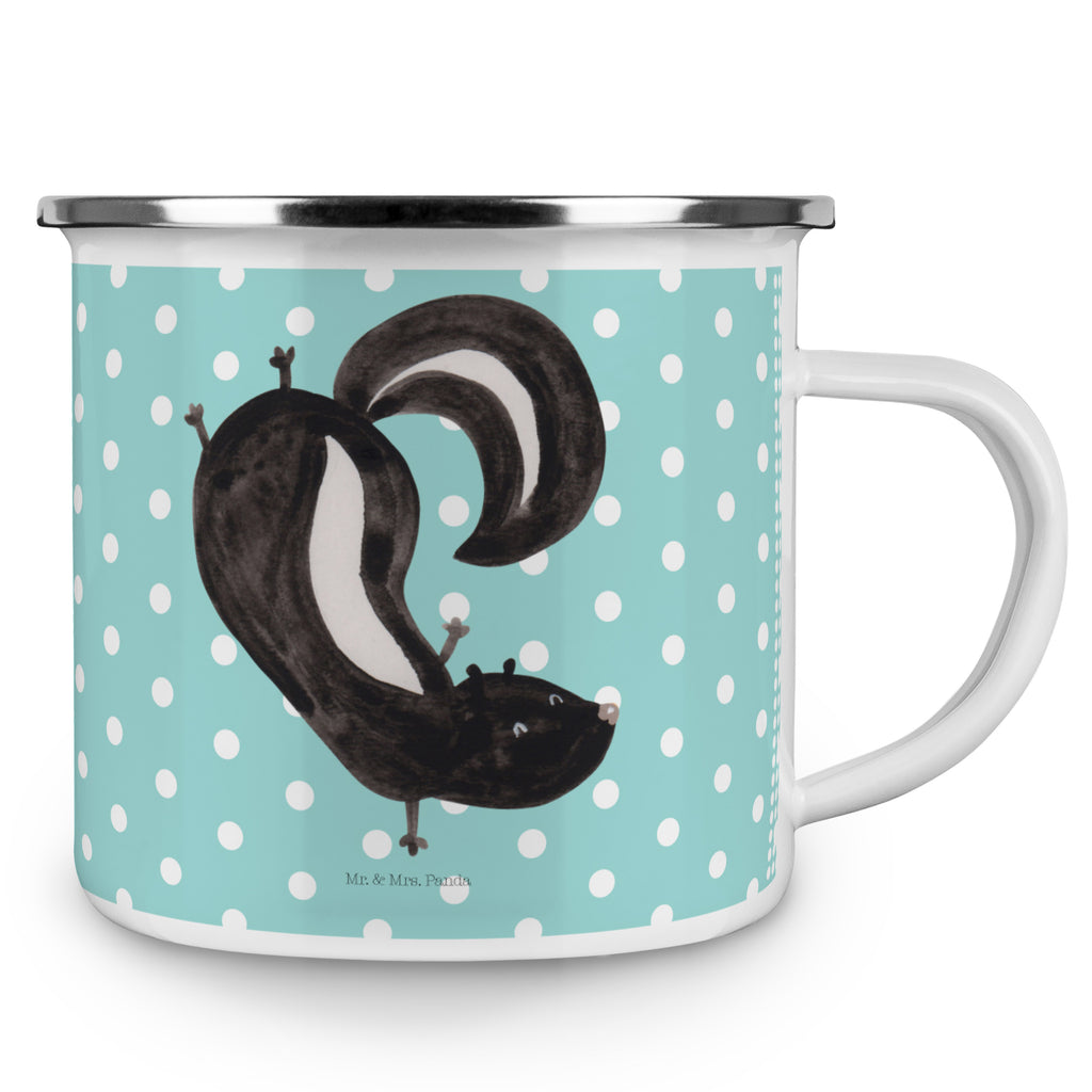 Camping Emaille Tasse Stinktier Handstand Campingtasse, Trinkbecher, Metalltasse, Outdoor Tasse, Emaille Trinkbecher, Blechtasse Outdoor, Emaille Campingbecher, Edelstahl Trinkbecher, Metalltasse für Camping, Kaffee Blechtasse, Camping Tasse Metall, Stinktier, Skunk, Wildtier, Raubtier, Stinker, Stinki, Spielplatz, verpielt, Kind
