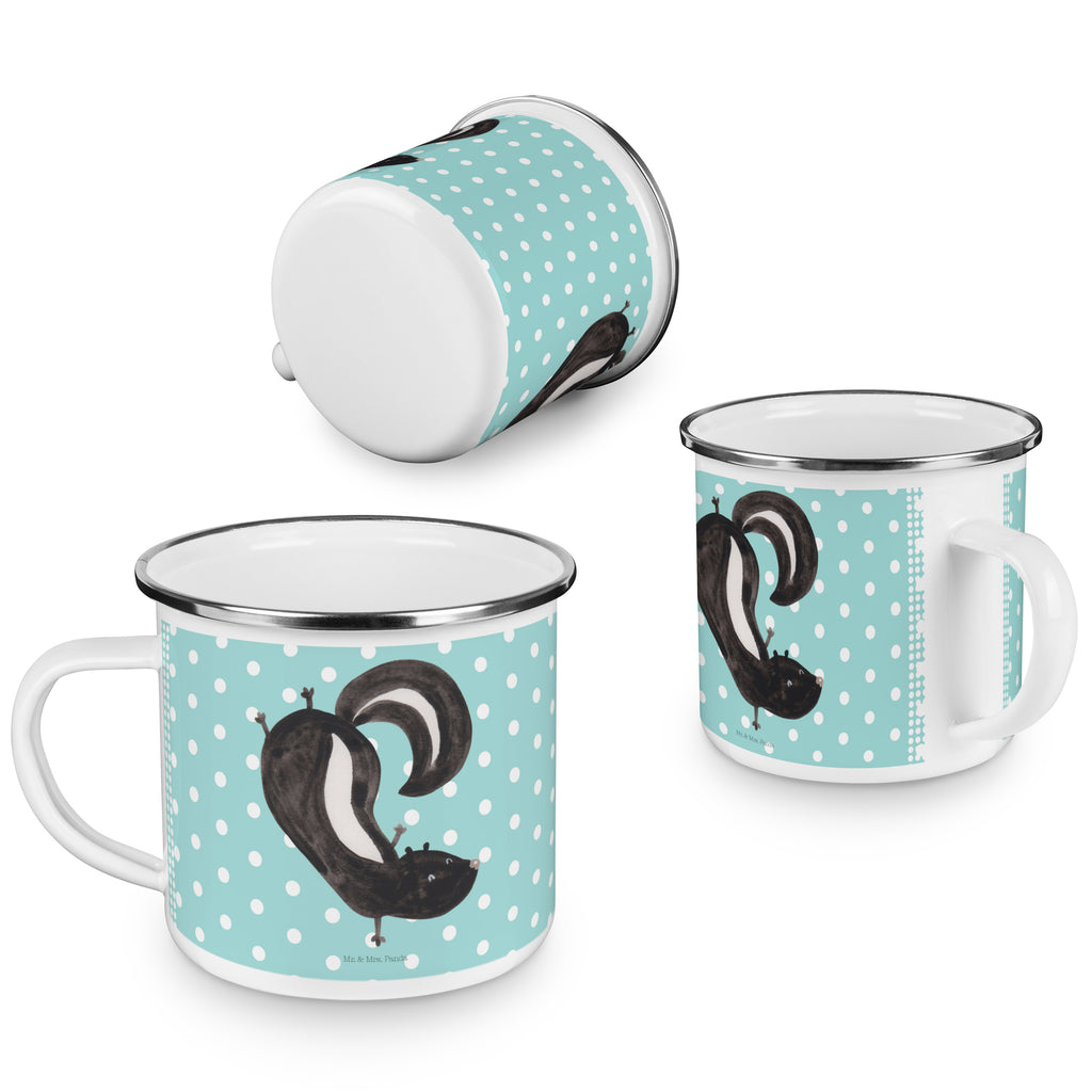 Camping Emaille Tasse Stinktier Handstand Campingtasse, Trinkbecher, Metalltasse, Outdoor Tasse, Emaille Trinkbecher, Blechtasse Outdoor, Emaille Campingbecher, Edelstahl Trinkbecher, Metalltasse für Camping, Kaffee Blechtasse, Camping Tasse Metall, Stinktier, Skunk, Wildtier, Raubtier, Stinker, Stinki, Spielplatz, verpielt, Kind