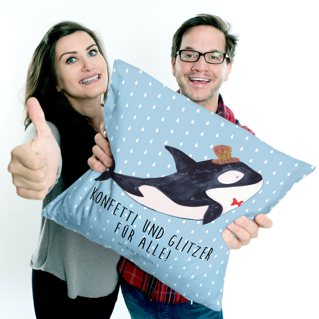 40x40 Kissen Orca Zylinder Kissenhülle, Kopfkissen, Sofakissen, Dekokissen, Motivkissen, Meerestiere, Meer, Urlaub, Narwal, Glitter, Konfetti, Glitzer, Geburtstag, Feier, Fete, Fest, Glückwunsch, Orca