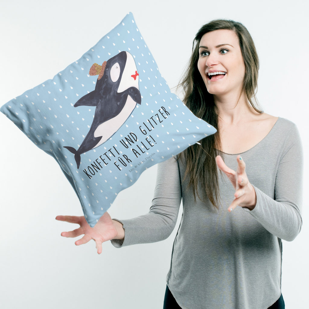 40x40 Kissen Orca Zylinder Kissenhülle, Kopfkissen, Sofakissen, Dekokissen, Motivkissen, Meerestiere, Meer, Urlaub, Narwal, Glitter, Konfetti, Glitzer, Geburtstag, Feier, Fete, Fest, Glückwunsch, Orca