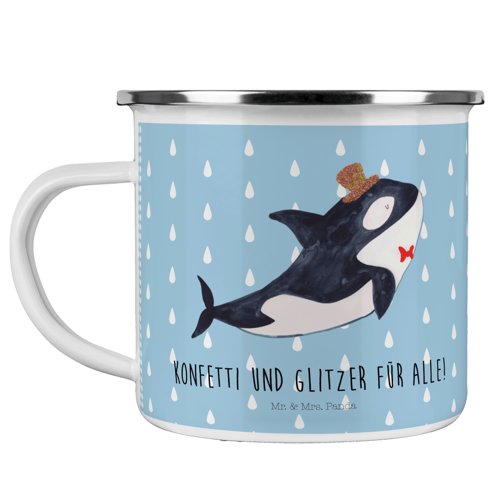 Camping Emaille Tasse Orca Zylinder Campingtasse, Trinkbecher, Metalltasse, Outdoor Tasse, Emaille Trinkbecher, Blechtasse Outdoor, Emaille Campingbecher, Edelstahl Trinkbecher, Metalltasse für Camping, Kaffee Blechtasse, Camping Tasse Metall, Meerestiere, Meer, Urlaub, Narwal, Glitter, Konfetti, Glitzer, Geburtstag, Feier, Fete, Fest, Glückwunsch, Orca