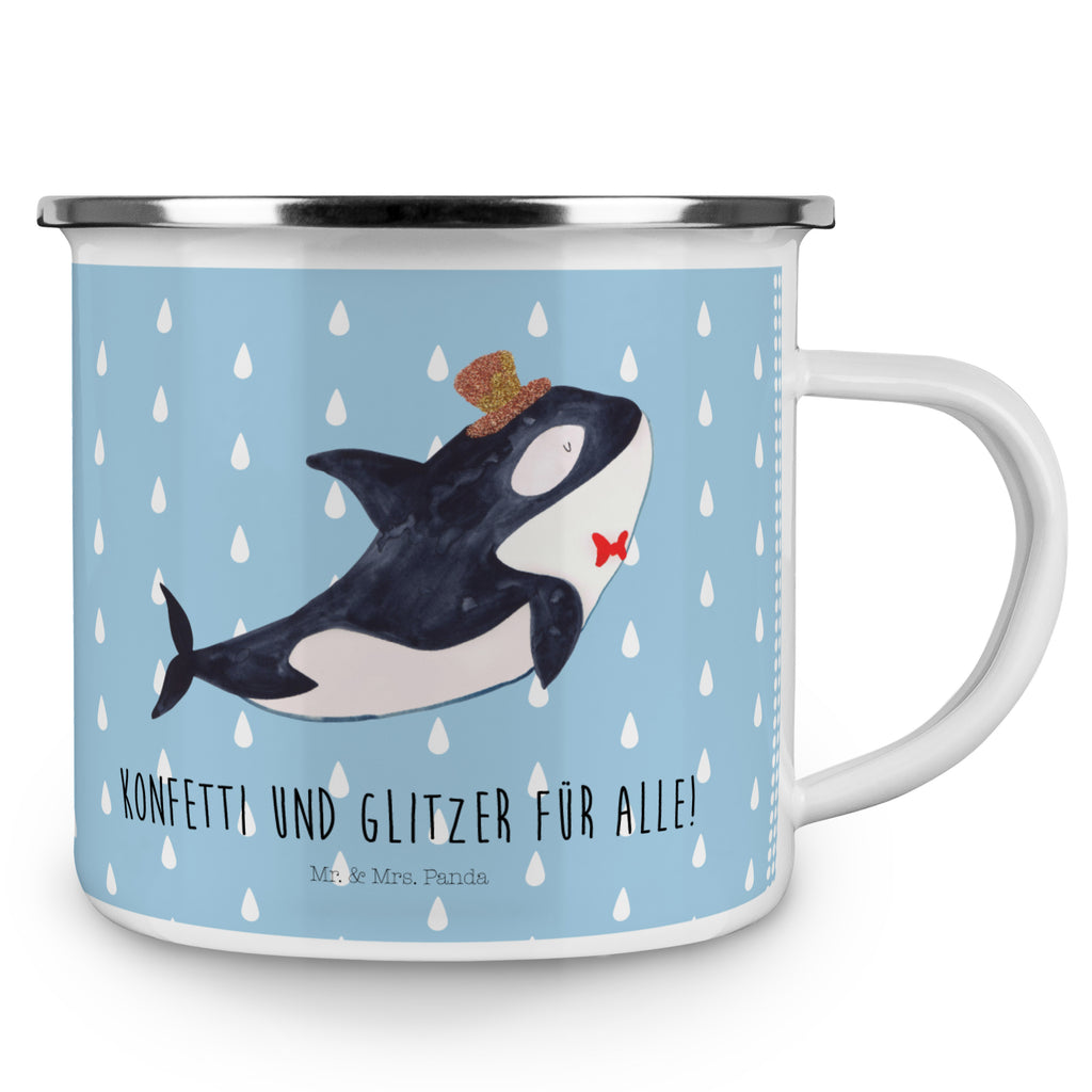 Camping Emaille Tasse Orca Zylinder Campingtasse, Trinkbecher, Metalltasse, Outdoor Tasse, Emaille Trinkbecher, Blechtasse Outdoor, Emaille Campingbecher, Edelstahl Trinkbecher, Metalltasse für Camping, Kaffee Blechtasse, Camping Tasse Metall, Meerestiere, Meer, Urlaub, Narwal, Glitter, Konfetti, Glitzer, Geburtstag, Feier, Fete, Fest, Glückwunsch, Orca