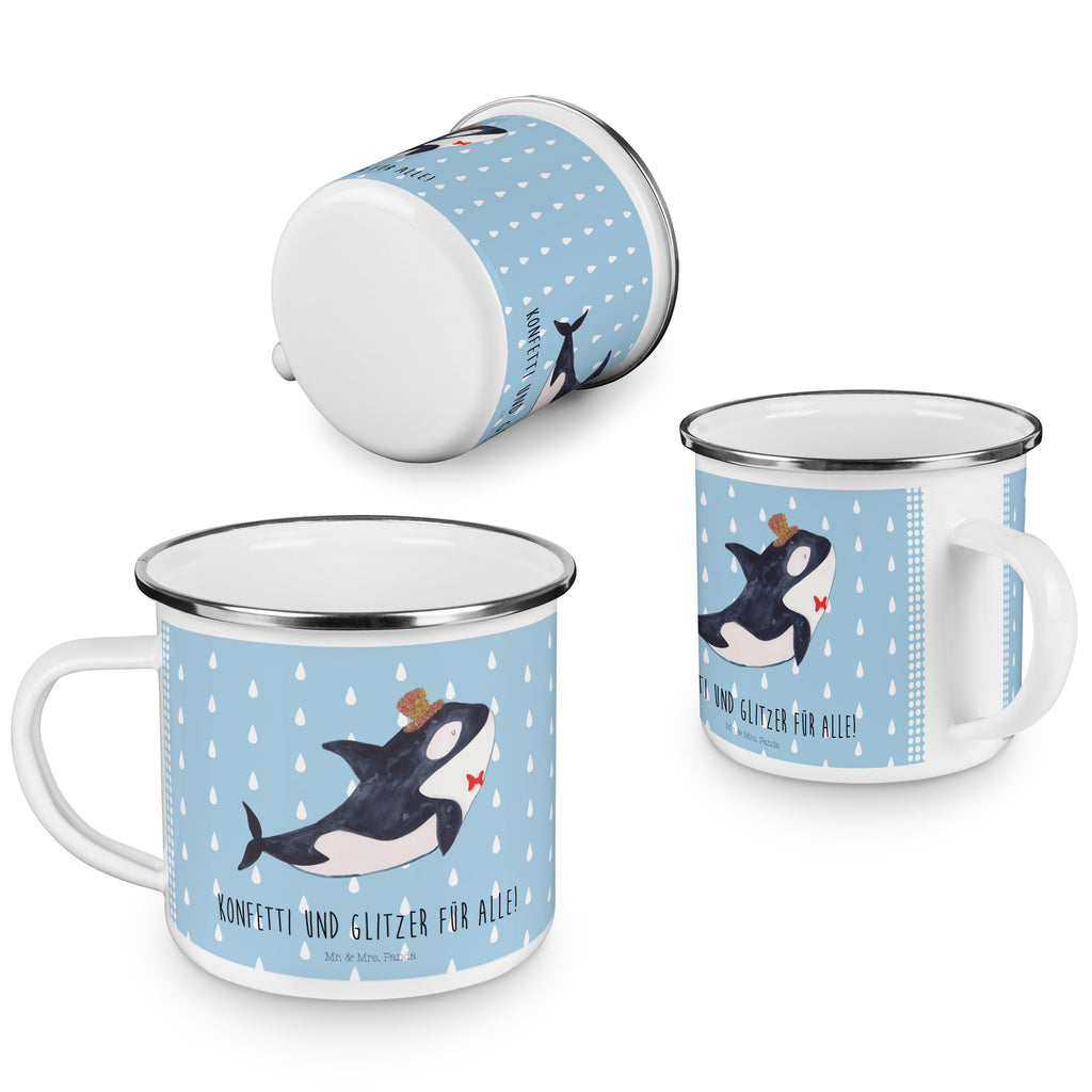 Camping Emaille Tasse Orca Zylinder Campingtasse, Trinkbecher, Metalltasse, Outdoor Tasse, Emaille Trinkbecher, Blechtasse Outdoor, Emaille Campingbecher, Edelstahl Trinkbecher, Metalltasse für Camping, Kaffee Blechtasse, Camping Tasse Metall, Meerestiere, Meer, Urlaub, Narwal, Glitter, Konfetti, Glitzer, Geburtstag, Feier, Fete, Fest, Glückwunsch, Orca