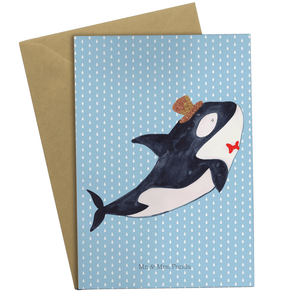 Grußkarte Orca Zylinder Klappkarte, Einladungskarte, Glückwunschkarte, Hochzeitskarte, Geburtstagskarte, Karte, Meerestiere, Meer, Urlaub, Narwal, Glitter, Konfetti, Glitzer, Geburtstag, Feier, Fete, Fest, Glückwunsch, Orca