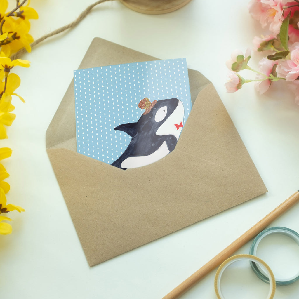 Grußkarte Orca Zylinder Klappkarte, Einladungskarte, Glückwunschkarte, Hochzeitskarte, Geburtstagskarte, Karte, Meerestiere, Meer, Urlaub, Narwal, Glitter, Konfetti, Glitzer, Geburtstag, Feier, Fete, Fest, Glückwunsch, Orca