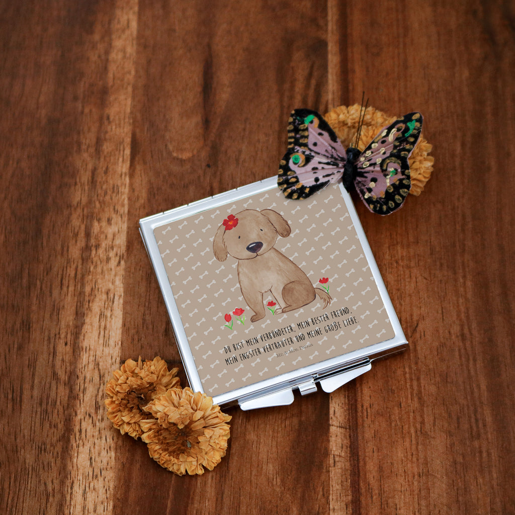 Handtaschenspiegel quadratisch Hund Hundedame Spiegel, Handtasche, Quadrat, silber, schminken, Schminkspiegel, Hund, Hundemotiv, Haustier, Hunderasse, Tierliebhaber, Hundebesitzer, Sprüche, Hunde, Hundeliebe, Hundeglück, Liebe, Frauchen