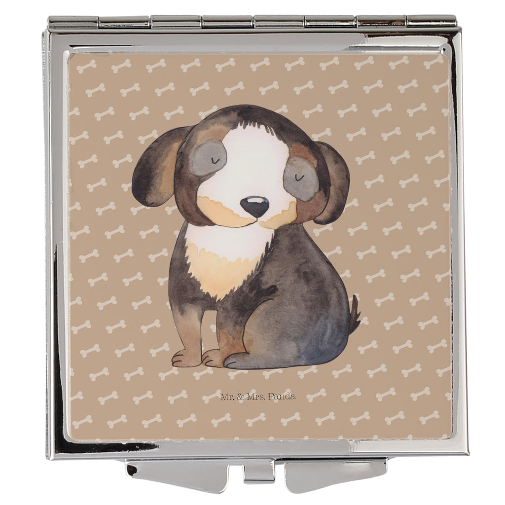 Handtaschenspiegel quadratisch Hund entspannt Spiegel, Handtasche, Quadrat, silber, schminken, Schminkspiegel, Hund, Hundemotiv, Haustier, Hunderasse, Tierliebhaber, Hundebesitzer, Sprüche, schwarzer Hund, Hundeliebe, Liebe, Hundeglück