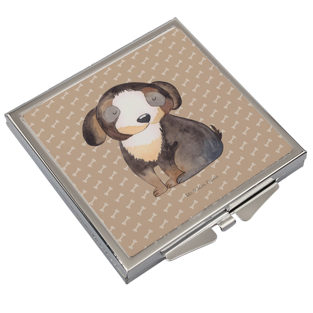 Handtaschenspiegel quadratisch Hund entspannt Spiegel, Handtasche, Quadrat, silber, schminken, Schminkspiegel, Hund, Hundemotiv, Haustier, Hunderasse, Tierliebhaber, Hundebesitzer, Sprüche, schwarzer Hund, Hundeliebe, Liebe, Hundeglück