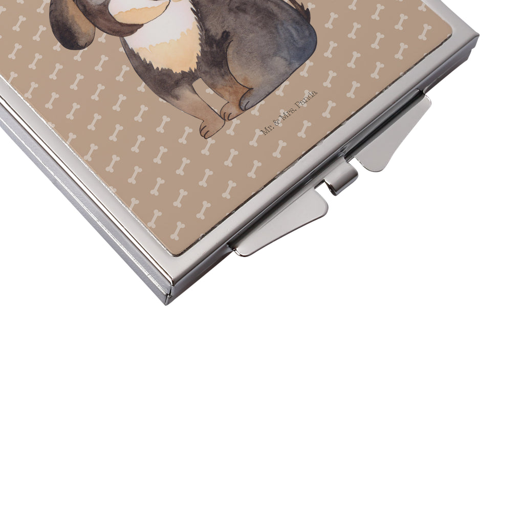 Handtaschenspiegel quadratisch Hund entspannt Spiegel, Handtasche, Quadrat, silber, schminken, Schminkspiegel, Hund, Hundemotiv, Haustier, Hunderasse, Tierliebhaber, Hundebesitzer, Sprüche, schwarzer Hund, Hundeliebe, Liebe, Hundeglück