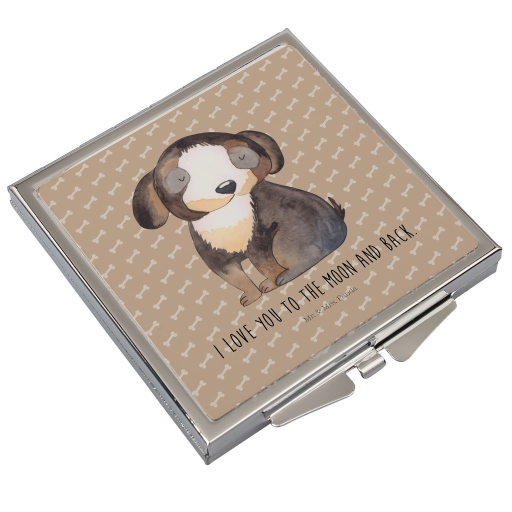 Handtaschenspiegel quadratisch Hund entspannt Spiegel, Handtasche, Quadrat, silber, schminken, Schminkspiegel, Hund, Hundemotiv, Haustier, Hunderasse, Tierliebhaber, Hundebesitzer, Sprüche, schwarzer Hund, Hundeliebe, Liebe, Hundeglück
