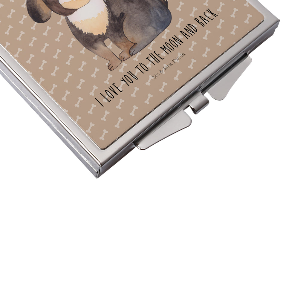Handtaschenspiegel quadratisch Hund entspannt Spiegel, Handtasche, Quadrat, silber, schminken, Schminkspiegel, Hund, Hundemotiv, Haustier, Hunderasse, Tierliebhaber, Hundebesitzer, Sprüche, schwarzer Hund, Hundeliebe, Liebe, Hundeglück