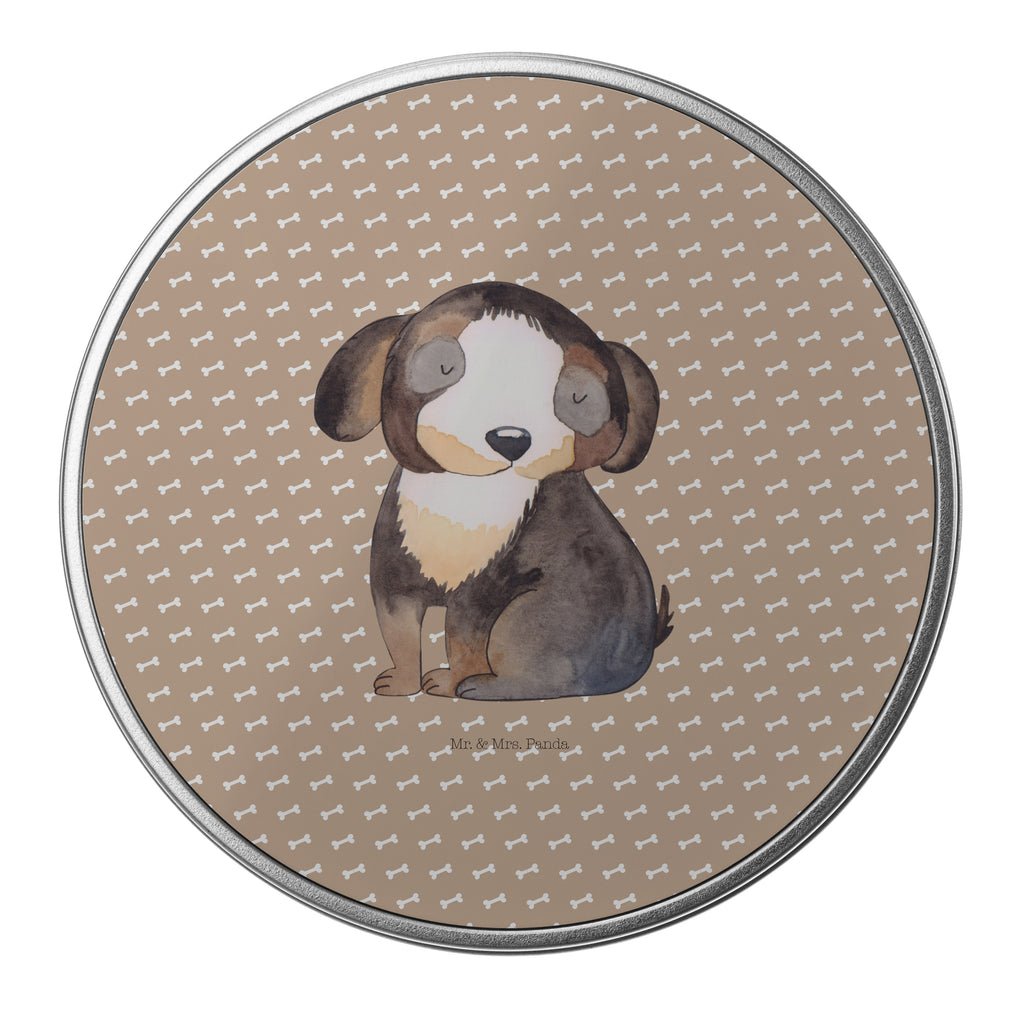 Blechdose rund Hund entspannt Metalldose, Keksdose, Dose, Vorratsdose, Geschenkbox, Hund, Hundemotiv, Haustier, Hunderasse, Tierliebhaber, Hundebesitzer, Sprüche, schwarzer Hund, Hundeliebe, Liebe, Hundeglück