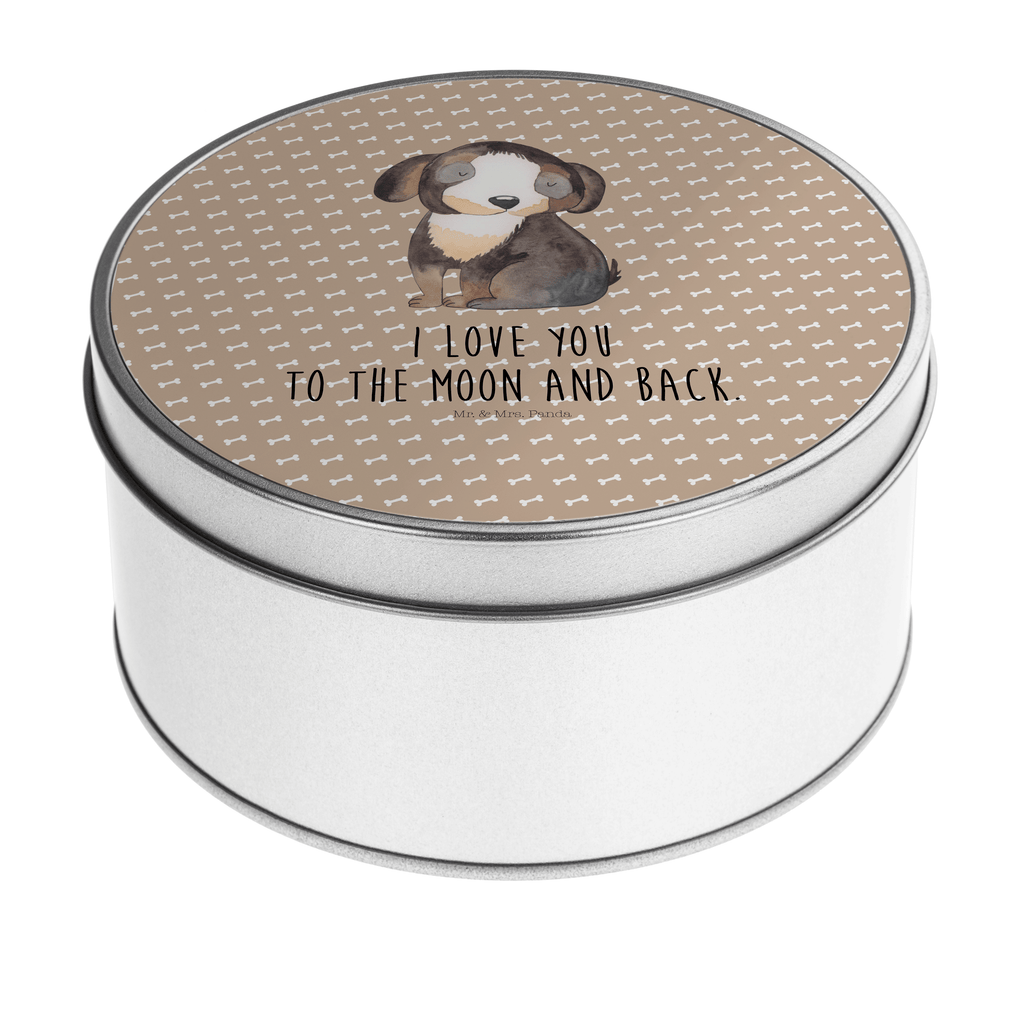 Blechdose rund Hund entspannt Metalldose, Keksdose, Dose, Vorratsdose, Geschenkbox, Hund, Hundemotiv, Haustier, Hunderasse, Tierliebhaber, Hundebesitzer, Sprüche, schwarzer Hund, Hundeliebe, Liebe, Hundeglück