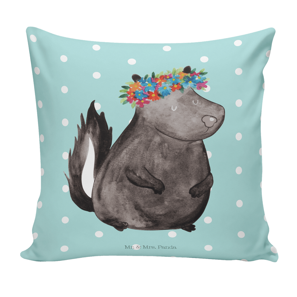 40x40 Kissen Stinktier Blumenmaedchen Kissenhülle, Kopfkissen, Sofakissen, Dekokissen, Motivkissen, Stinktier, Skunk, Wildtier, Raubtier, Stinker, Stinki, Yoga, Namaste, Lebe, Liebe, Lache