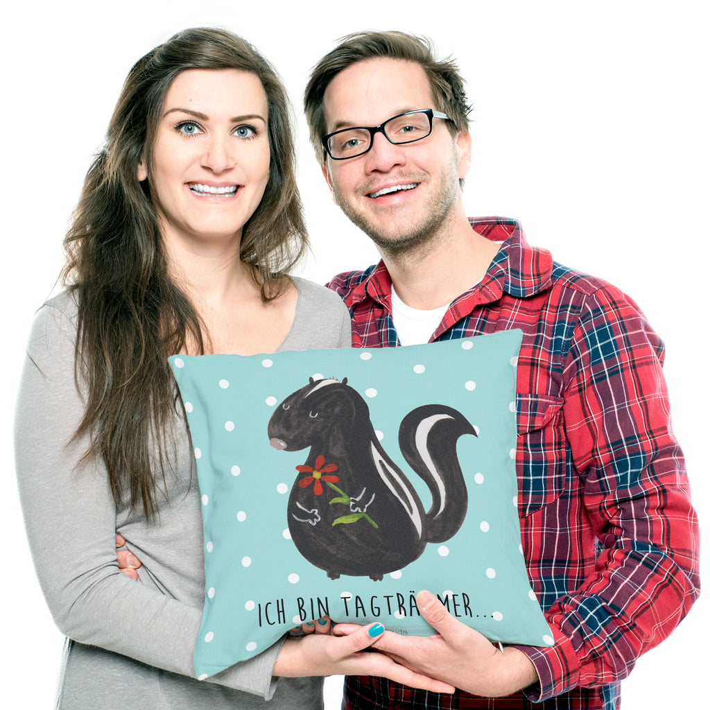 40x40 Kissen Stinktier Blume Kissenhülle, Kopfkissen, Sofakissen, Dekokissen, Motivkissen, Stinktier, Skunk, Wildtier, Raubtier, Stinker, Stinki, Tagträumer, verträumt, Dreams, Träume