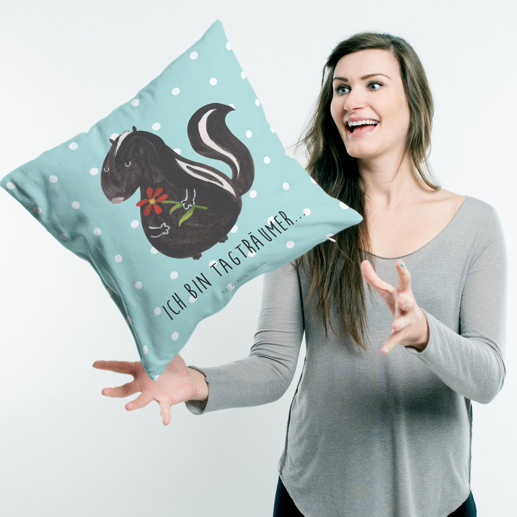 40x40 Kissen Stinktier Blume Kissenhülle, Kopfkissen, Sofakissen, Dekokissen, Motivkissen, Stinktier, Skunk, Wildtier, Raubtier, Stinker, Stinki, Tagträumer, verträumt, Dreams, Träume