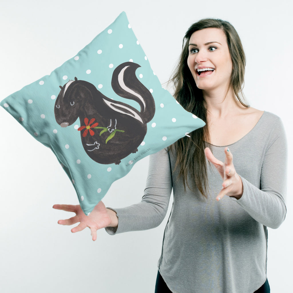40x40 Kissen Stinktier Blume Kissenhülle, Kopfkissen, Sofakissen, Dekokissen, Motivkissen, Stinktier, Skunk, Wildtier, Raubtier, Stinker, Stinki, Tagträumer, verträumt, Dreams, Träume