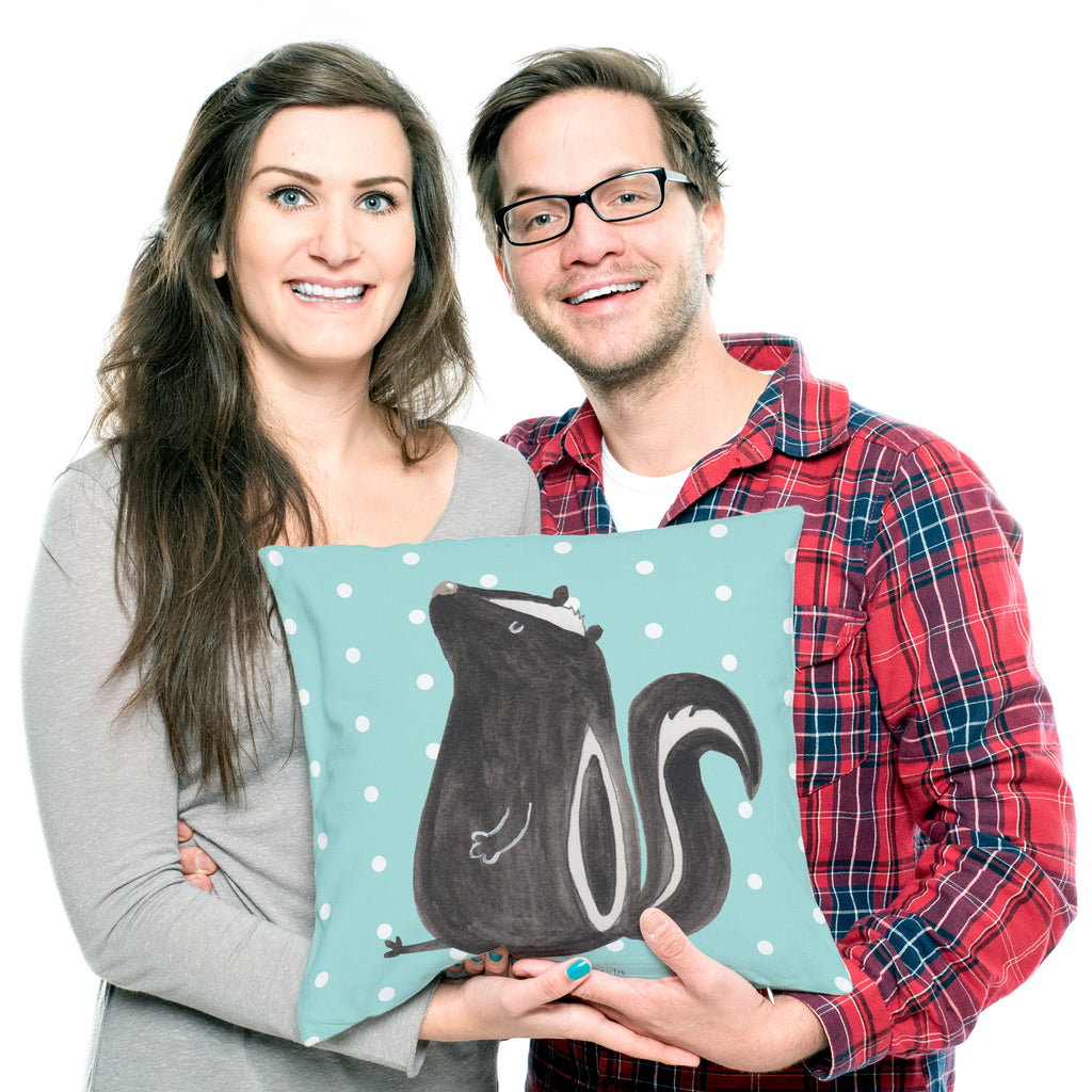 40x40 Kissen Stinktier sitzend Kissenhülle, Kopfkissen, Sofakissen, Dekokissen, Motivkissen, Stinktier, Skunk, Wildtier, Raubtier, Stinker, Stinki, Spruch, Büro, Recht, Besserwisser