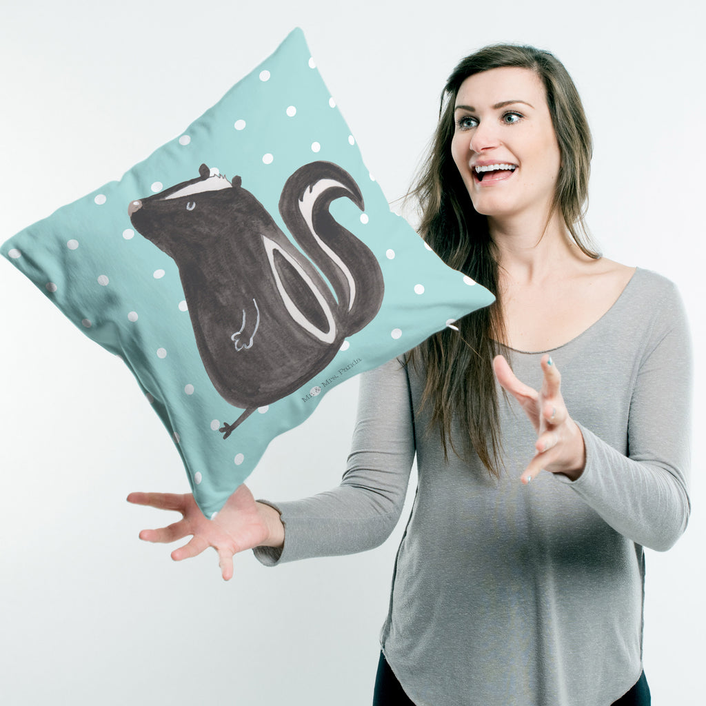 40x40 Kissen Stinktier sitzend Kissenhülle, Kopfkissen, Sofakissen, Dekokissen, Motivkissen, Stinktier, Skunk, Wildtier, Raubtier, Stinker, Stinki, Spruch, Büro, Recht, Besserwisser