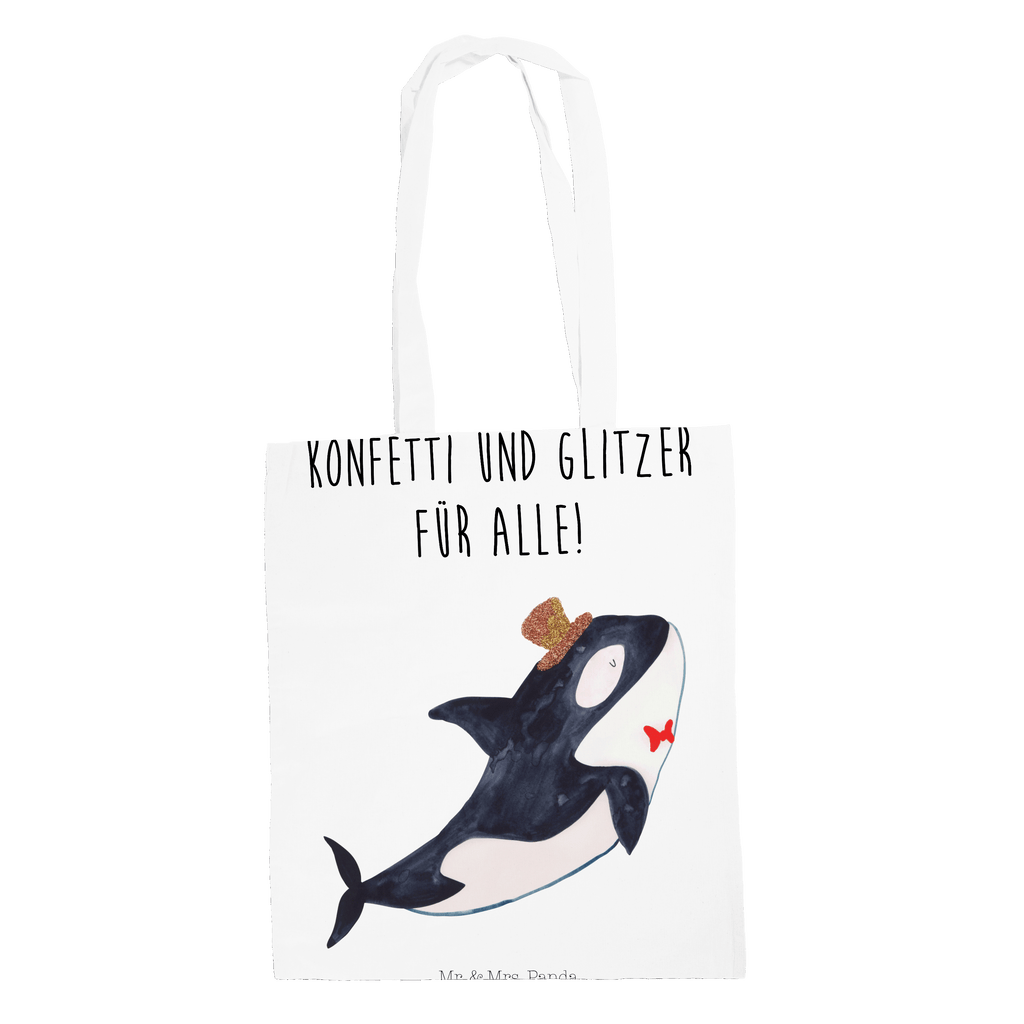 Tragetasche Orca Zylinder Beuteltasche, Beutel, Einkaufstasche, Jutebeutel, Stoffbeutel, Meerestiere, Meer, Urlaub, Narwal, Glitter, Konfetti, Glitzer, Geburtstag, Feier, Fete, Fest, Glückwunsch, Orca