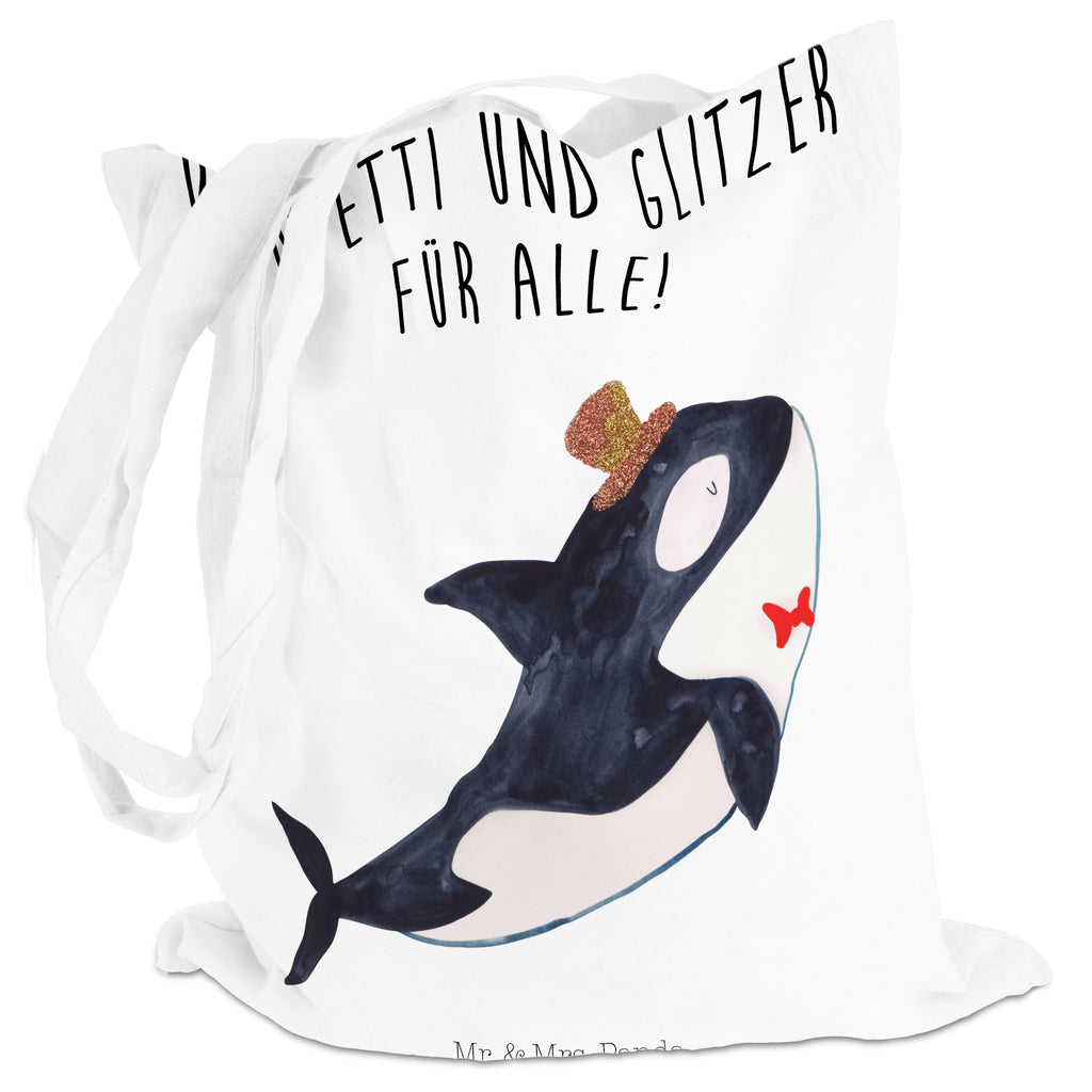 Tragetasche Orca Zylinder Beuteltasche, Beutel, Einkaufstasche, Jutebeutel, Stoffbeutel, Meerestiere, Meer, Urlaub, Narwal, Glitter, Konfetti, Glitzer, Geburtstag, Feier, Fete, Fest, Glückwunsch, Orca