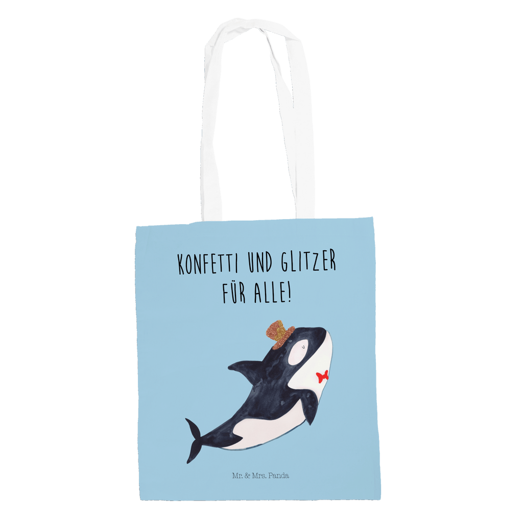 Tragetasche Orca Zylinder Beuteltasche, Beutel, Einkaufstasche, Jutebeutel, Stoffbeutel, Meerestiere, Meer, Urlaub, Narwal, Glitter, Konfetti, Glitzer, Geburtstag, Feier, Fete, Fest, Glückwunsch, Orca
