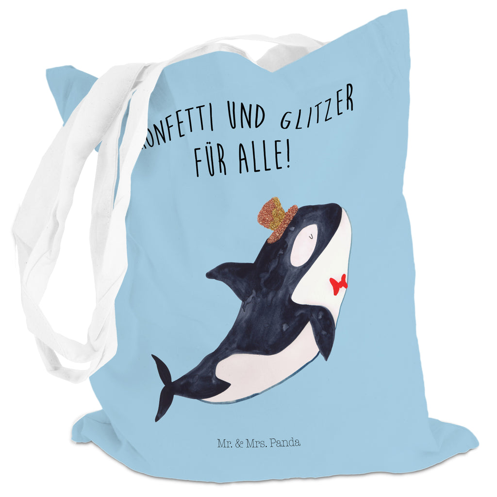 Tragetasche Orca Zylinder Beuteltasche, Beutel, Einkaufstasche, Jutebeutel, Stoffbeutel, Meerestiere, Meer, Urlaub, Narwal, Glitter, Konfetti, Glitzer, Geburtstag, Feier, Fete, Fest, Glückwunsch, Orca