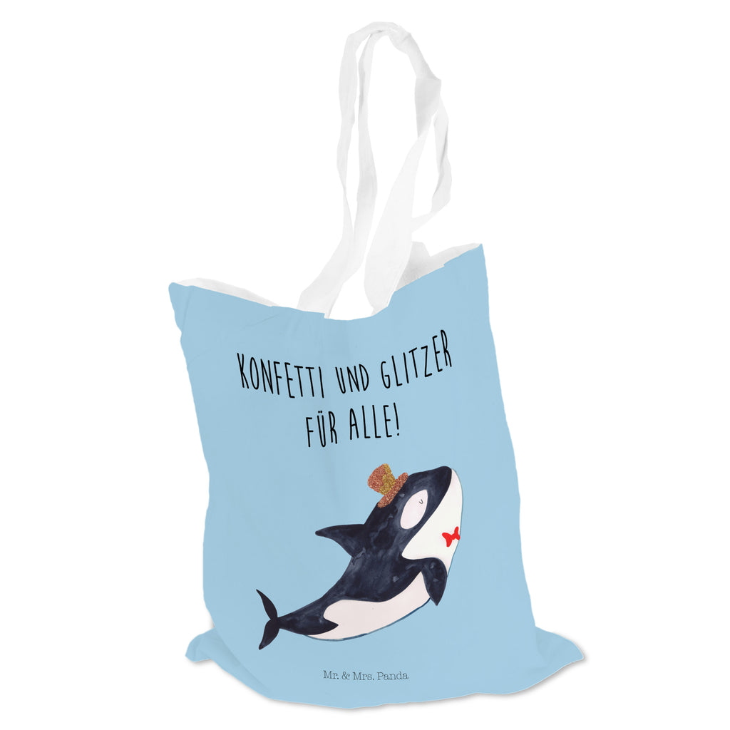 Tragetasche Orca Zylinder Beuteltasche, Beutel, Einkaufstasche, Jutebeutel, Stoffbeutel, Meerestiere, Meer, Urlaub, Narwal, Glitter, Konfetti, Glitzer, Geburtstag, Feier, Fete, Fest, Glückwunsch, Orca