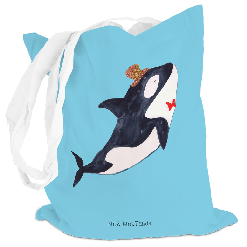 Tragetasche Orca Zylinder Beuteltasche, Beutel, Einkaufstasche, Jutebeutel, Stoffbeutel, Meerestiere, Meer, Urlaub, Narwal, Glitter, Konfetti, Glitzer, Geburtstag, Feier, Fete, Fest, Glückwunsch, Orca