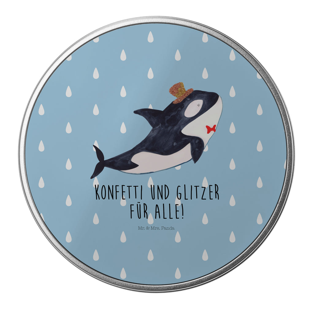 Blechdose rund Orca Zylinder Metalldose, Keksdose, Dose, Vorratsdose, Geschenkbox, Meerestiere, Meer, Urlaub, Narwal, Glitter, Konfetti, Glitzer, Geburtstag, Feier, Fete, Fest, Glückwunsch, Orca