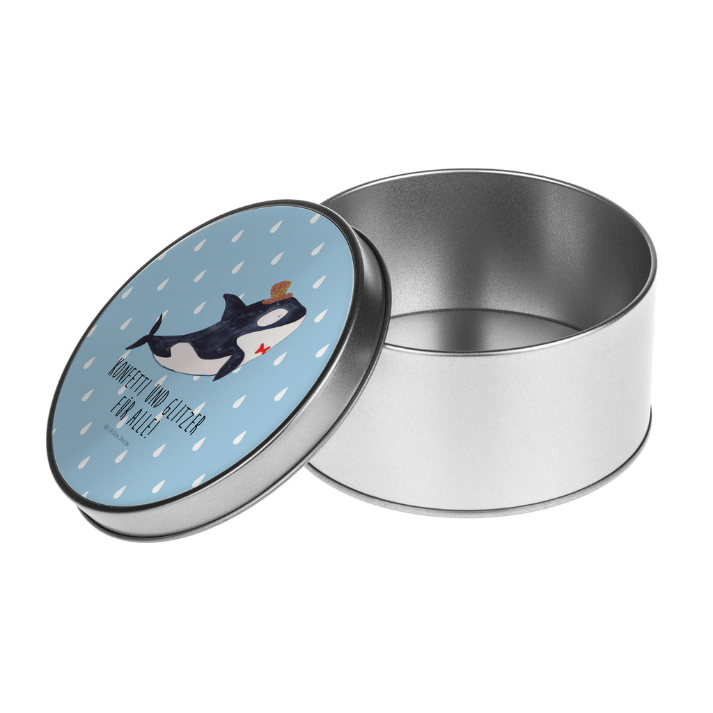 Blechdose rund Orca Zylinder Metalldose, Keksdose, Dose, Vorratsdose, Geschenkbox, Meerestiere, Meer, Urlaub, Narwal, Glitter, Konfetti, Glitzer, Geburtstag, Feier, Fete, Fest, Glückwunsch, Orca
