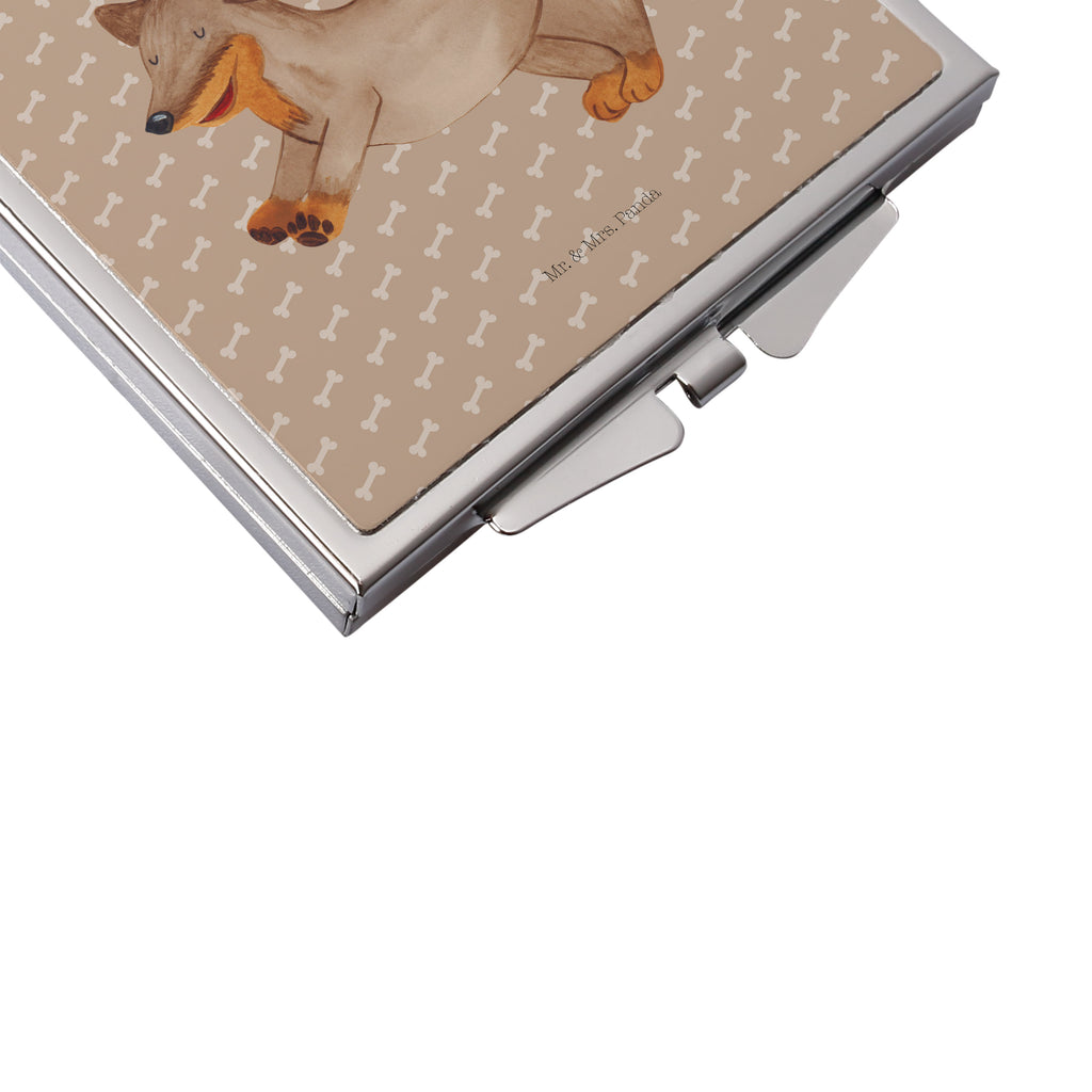 Handtaschenspiegel quadratisch Hund Dackel fröhlich Spiegel, Handtasche, Quadrat, silber, schminken, Schminkspiegel, Hund, Hundemotiv, Haustier, Hunderasse, Tierliebhaber, Hundebesitzer, Sprüche, Hunde, Dackel, Dachshund, happy dog