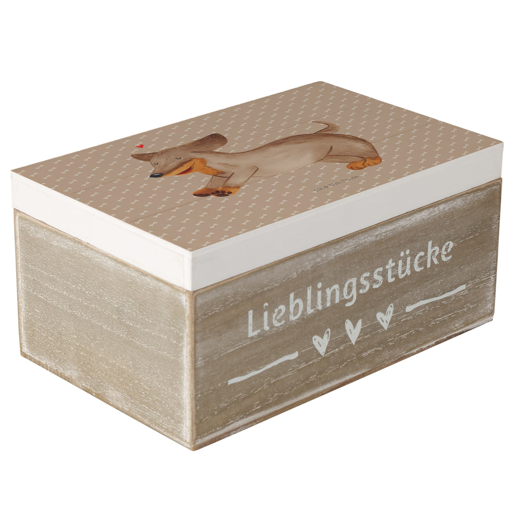 Holzkiste Hund Dackel fröhlich Holzkiste, Kiste, Schatzkiste, Truhe, Schatulle, XXL, Erinnerungsbox, Erinnerungskiste, Dekokiste, Aufbewahrungsbox, Hund, Hundemotiv, Haustier, Hunderasse, Tierliebhaber, Hundebesitzer, Sprüche, Hunde, Dackel, Dachshund, happy dog