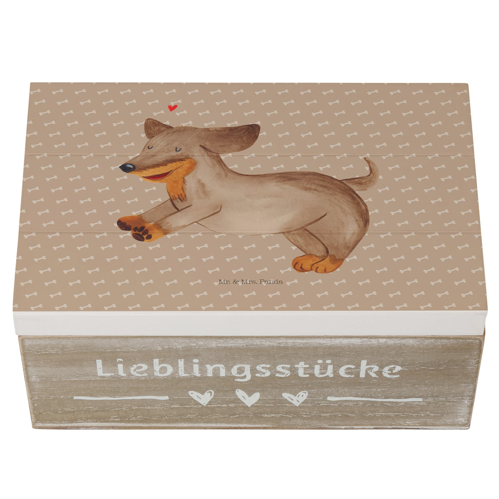 Holzkiste Hund Dackel fröhlich Holzkiste, Kiste, Schatzkiste, Truhe, Schatulle, XXL, Erinnerungsbox, Erinnerungskiste, Dekokiste, Aufbewahrungsbox, Hund, Hundemotiv, Haustier, Hunderasse, Tierliebhaber, Hundebesitzer, Sprüche, Hunde, Dackel, Dachshund, happy dog
