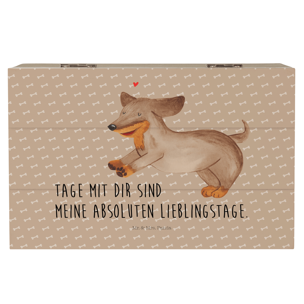 Holzkiste Hund Dackel fröhlich Holzkiste, Kiste, Schatzkiste, Truhe, Schatulle, XXL, Erinnerungsbox, Erinnerungskiste, Dekokiste, Aufbewahrungsbox, Hund, Hundemotiv, Haustier, Hunderasse, Tierliebhaber, Hundebesitzer, Sprüche, Hunde, Dackel, Dachshund, happy dog
