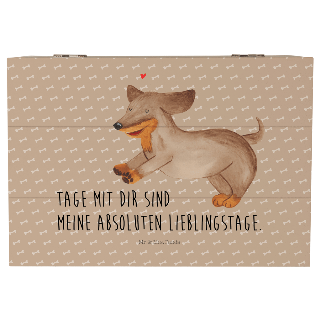 Holzkiste Hund Dackel fröhlich Holzkiste, Kiste, Schatzkiste, Truhe, Schatulle, XXL, Erinnerungsbox, Erinnerungskiste, Dekokiste, Aufbewahrungsbox, Hund, Hundemotiv, Haustier, Hunderasse, Tierliebhaber, Hundebesitzer, Sprüche, Hunde, Dackel, Dachshund, happy dog
