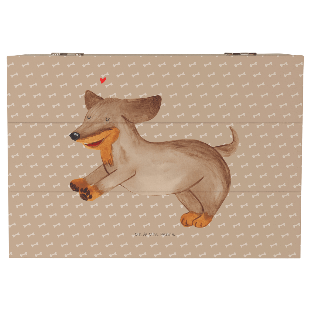 Holzkiste Hund Dackel fröhlich Holzkiste, Kiste, Schatzkiste, Truhe, Schatulle, XXL, Erinnerungsbox, Erinnerungskiste, Dekokiste, Aufbewahrungsbox, Hund, Hundemotiv, Haustier, Hunderasse, Tierliebhaber, Hundebesitzer, Sprüche, Hunde, Dackel, Dachshund, happy dog